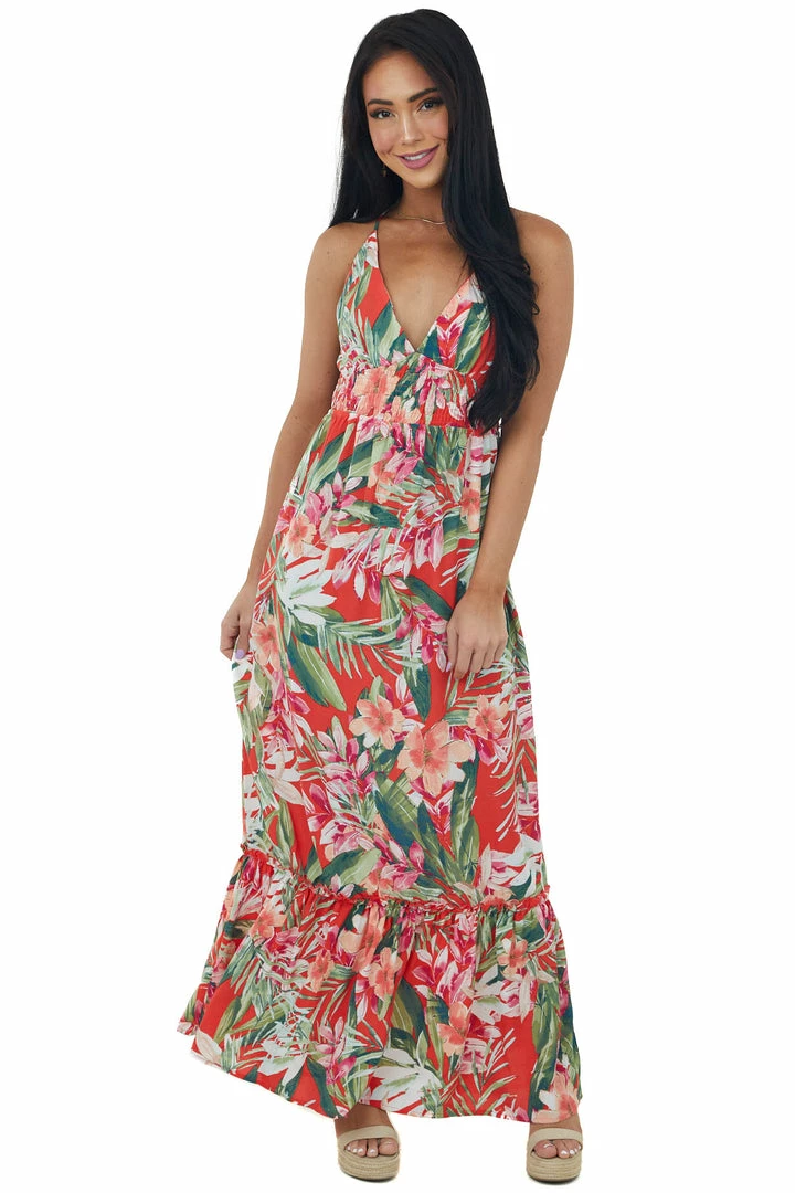 LIGHT SO SHINE Scarlet Floral Print Sleeveless Tiered Maxi Dress Dresses 3 LIGHT SO SHINE Scarlet Floral Print Sleeveless Tiered Maxi Dress Dresses