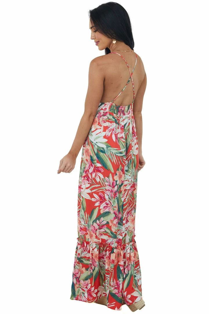 LIGHT SO SHINE Scarlet Floral Print Sleeveless Tiered Maxi Dress Dresses 6 LIGHT SO SHINE Scarlet Floral Print Sleeveless Tiered Maxi Dress Dresses