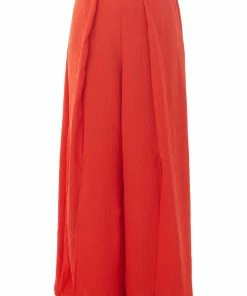 Ces Femme Scarlet Front Slit Wide Leg Pleated Pants Bottoms