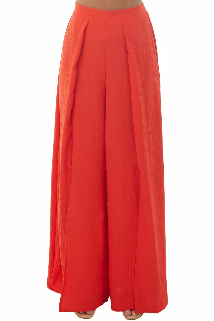 Ces Femme Scarlet Front Slit Wide Leg Pleated Pants Bottoms 4 Ces Femme Scarlet Front Slit Wide Leg Pleated Pants Bottoms