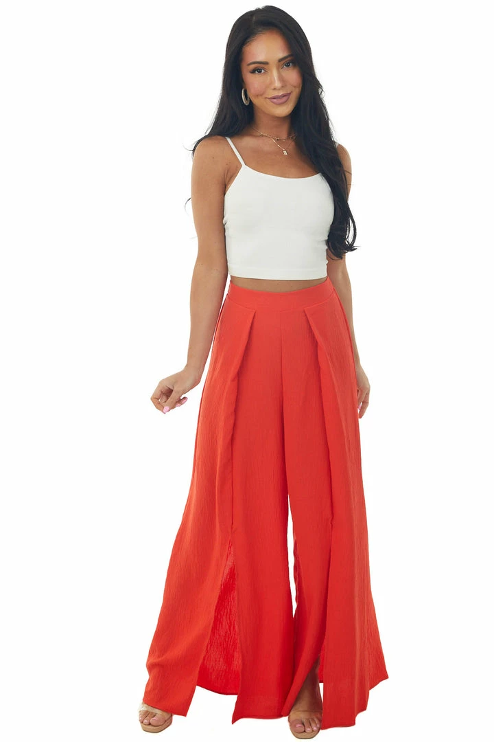 Ces Femme Scarlet Front Slit Wide Leg Pleated Pants Bottoms 3 Ces Femme Scarlet Front Slit Wide Leg Pleated Pants Bottoms