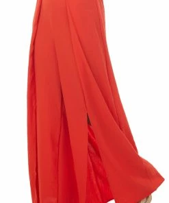 Ces Femme Scarlet Front Slit Wide Leg Pleated Pants Bottoms 10 Ces Femme Scarlet Front Slit Wide Leg Pleated Pants Bottoms