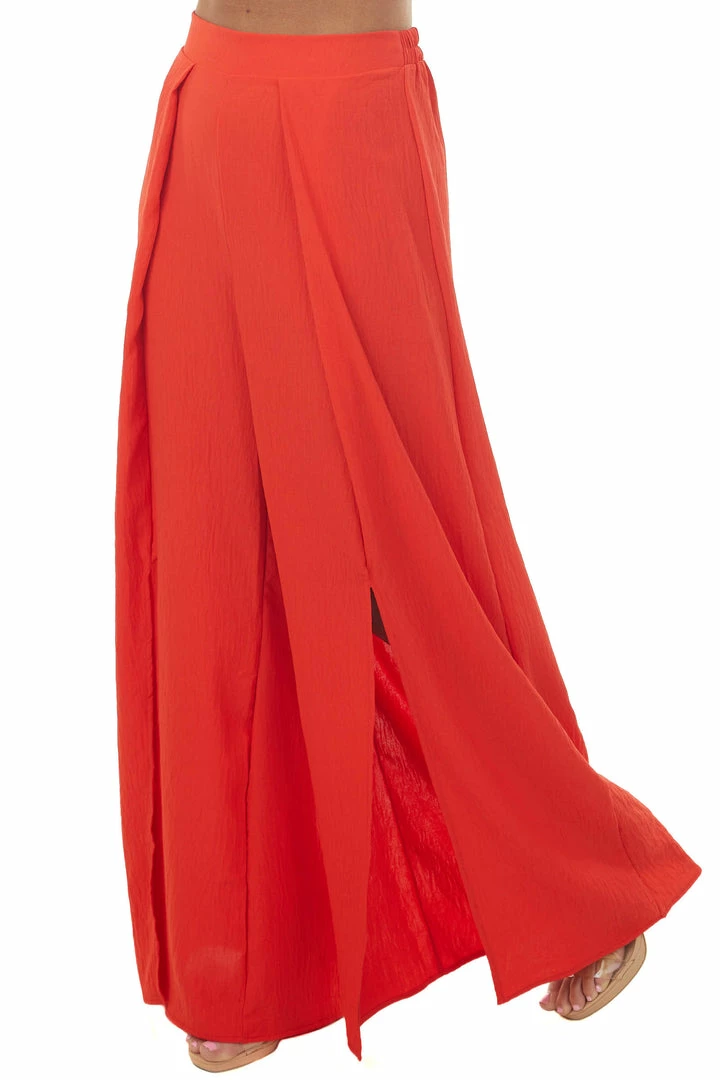 Ces Femme Scarlet Front Slit Wide Leg Pleated Pants Bottoms 6 Ces Femme Scarlet Front Slit Wide Leg Pleated Pants Bottoms