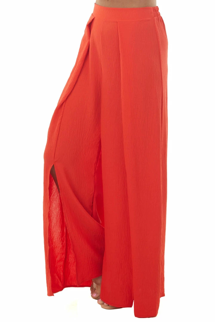 Ces Femme Scarlet Front Slit Wide Leg Pleated Pants Bottoms 5 Ces Femme Scarlet Front Slit Wide Leg Pleated Pants Bottoms