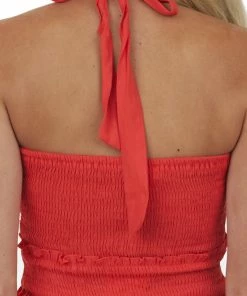 Vine & Love Scarlet Halter Tie Smocked Woven Maxi Dress