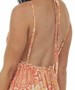 Flying Tomato Dresses Tangerine Printed Open Back Babydoll Maxi Dress