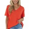 La Miel Scarlet Raw Edge Jersey Knit Pocket Tunic Top