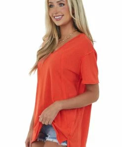 La Miel Scarlet Raw Edge Jersey Knit Pocket Tunic Top 11 La Miel Scarlet Raw Edge Jersey Knit Pocket Tunic Top