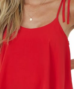 She + Sky Scarlet Sleeveless Shoulder Tie Woven Jumpsuit