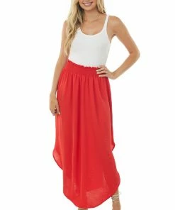 Jodifl Scarlet Smocked Waist Maxi Skirt With Curved Hem