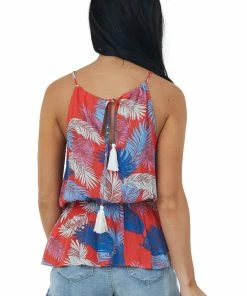 J.NNA Tops Scarlet Tropical Halter Neck Peplum Blouse