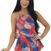 J.NNA Tops Scarlet Tropical Halter Neck Peplum Blouse