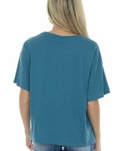 Listicle Tops Sea Blue Front Knot Drop Shoulder Knit Tee