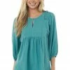 Umgee Sea Green Puff Sleeve Babydoll Gauze Tunic Top