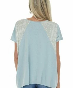 Ces Femme Seafoam Colorblock V Neck Dolman Sleeve Knit Top Tops