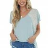 Ces Femme Seafoam Colorblock V Neck Dolman Sleeve Knit Top Tops