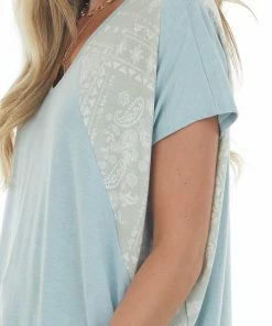 Ces Femme Seafoam Colorblock V Neck Dolman Sleeve Knit Top Tops