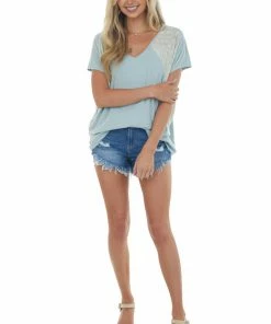 Ces Femme Seafoam Colorblock V Neck Dolman Sleeve Knit Top Tops