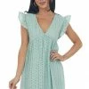 BiBi Dresses Seafoam Eyelet Lace V Neck Babydoll Mini Dress