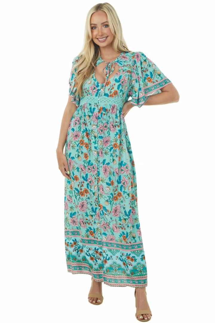 Umgee Seafoam Floral Print Button Up Maxi Dress Dresses 4 Umgee Seafoam Floral Print Button Up Maxi Dress Dresses