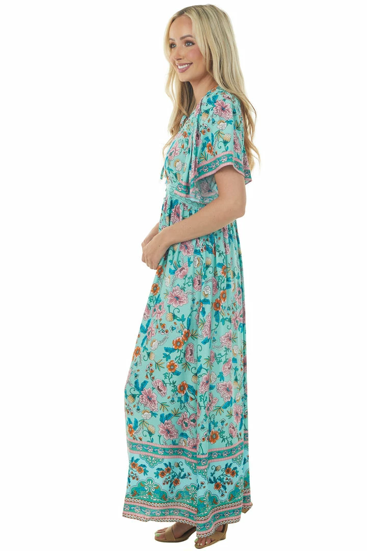 Umgee Seafoam Floral Print Button Up Maxi Dress Dresses 6 Umgee Seafoam Floral Print Button Up Maxi Dress Dresses