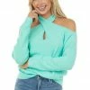 Lime Lush Seafoam Long Sleeve Halter Neck Lightweight Sweater Tops