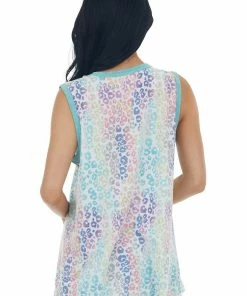 BiBi Tops Seafoam Multicolored Leopard Print Tank Top 12 BiBi Tops Seafoam Multicolored Leopard Print Tank Top