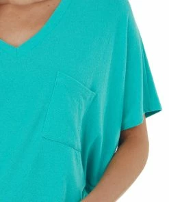 Charlotte Avery Seafoam Short Dolman Sleeve Chest Pocket Top