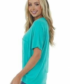 Charlotte Avery Seafoam Short Dolman Sleeve Chest Pocket Top