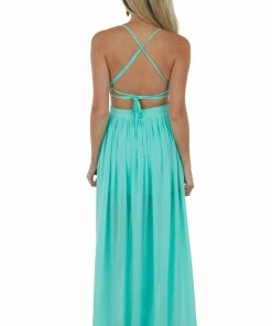 Miss Avenue Seafoam Sleeveless Maxi Dress With Waist Cutout