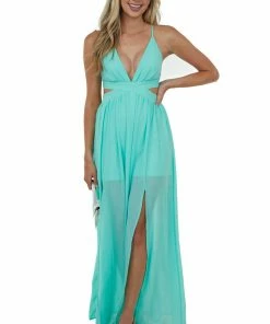Miss Avenue Seafoam Sleeveless Maxi Dress With Waist Cutout