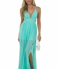 Miss Avenue Seafoam Sleeveless Maxi Dress With Waist Cutout