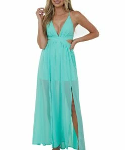 Miss Avenue Seafoam Sleeveless Maxi Dress With Waist Cutout