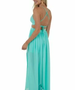 Miss Avenue Seafoam Sleeveless Maxi Dress With Waist Cutout