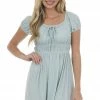 Ces Femme Seafoam Textured Bubble Sleeve Short Dress Dresses