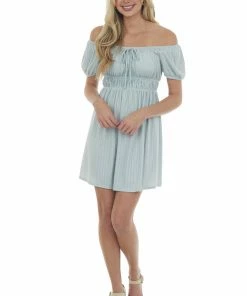 Ces Femme Seafoam Textured Bubble Sleeve Short Dress Dresses 10 Ces Femme Seafoam Textured Bubble Sleeve Short Dress Dresses
