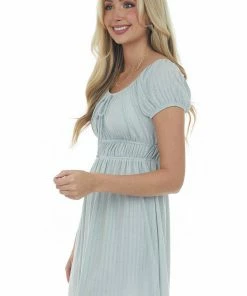 Ces Femme Seafoam Textured Bubble Sleeve Short Dress Dresses 11 Ces Femme Seafoam Textured Bubble Sleeve Short Dress Dresses