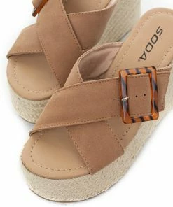 FORTUNE DYNAMIC Sepia Buckle Strap Espadrille Platform Wedges Shoes