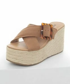 FORTUNE DYNAMIC Sepia Buckle Strap Espadrille Platform Wedges Shoes