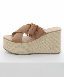 FORTUNE DYNAMIC Sepia Buckle Strap Espadrille Platform Wedges Shoes