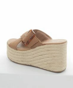 FORTUNE DYNAMIC Sepia Buckle Strap Espadrille Platform Wedges Shoes
