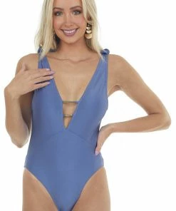 Envya Accessories Shimmery Dusty Blue One Piece Swimsuit With Plunge Neckline 18 Envya Accessories Shimmery Dusty Blue One Piece Swimsuit With Plunge Neckline