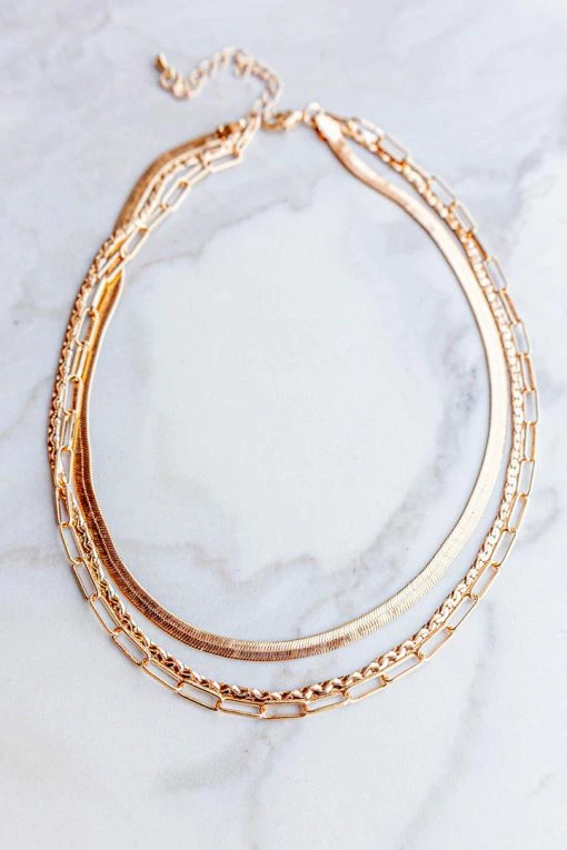 Fame Accessories Shiny Gold Assorted Chain Layered Necklace