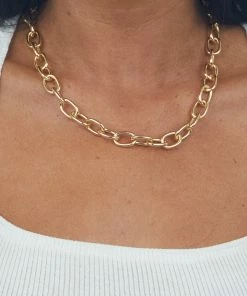 Boho Love Shiny Gold Metallic Large Link Chain Necklace