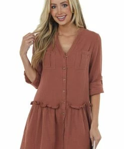 Wishlist Sienna Button Down Peplum Mini Dress With Chest Pockets