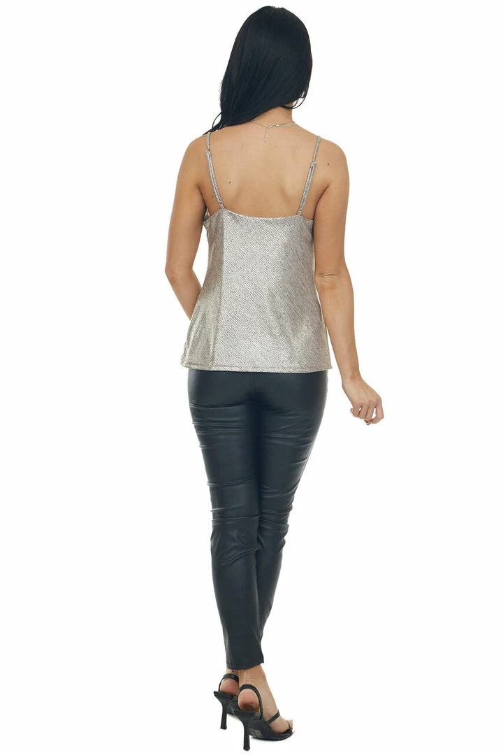 Skies Are Blue Silver Metallic Foil Cowl Neck Tank Top 9 Skies Are Blue Silver Metallic Foil Cowl Neck Tank Top