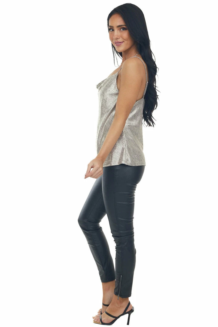 Skies Are Blue Silver Metallic Foil Cowl Neck Tank Top 8 Skies Are Blue Silver Metallic Foil Cowl Neck Tank Top