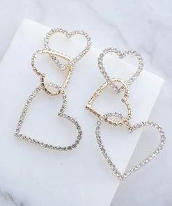 Boho Love Accessories Silver Intertwined Hearts Rhinestone Earrings