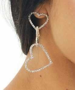 Boho Love Accessories Silver Intertwined Hearts Rhinestone Earrings