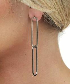 Boho Love Silver Metallic Double Paperclip Drop Earrings